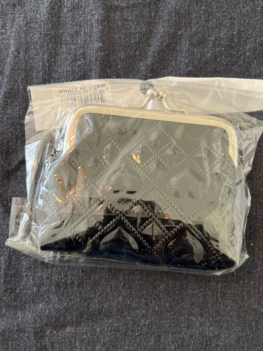 Glossy Black Quilted Patent Kiss-Lock Coin Purse